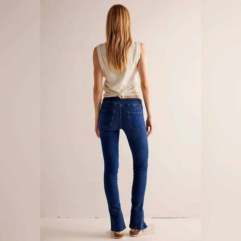 🦋FREE PEOPLE WE THE FREE DOUBLE DUTCH PULL ON SLIT SKINNY JEANS M - Picture 2 of 6